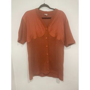 Ladies M V Neck Knee Length Ribbed Button‎ Cardigan Swirl Design Short Sleeve